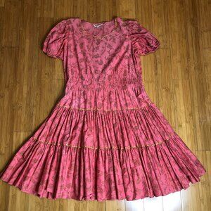 Vintage Pink Paisley Western Wear Dress Full Skirt sz Large 12 Dance Holiday